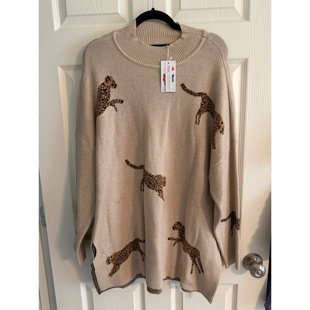 Noc, User: None Women's Beige Leopard Print Long Sleeve Sweater in Tan - Picture 1 of 2